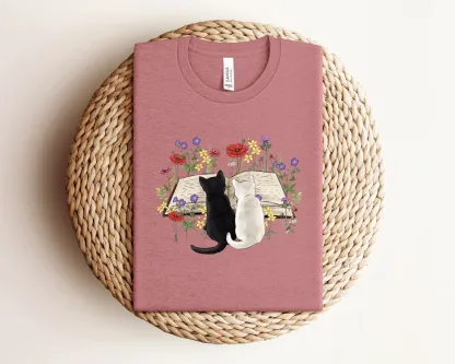 Floral Cat Book T-Shirt