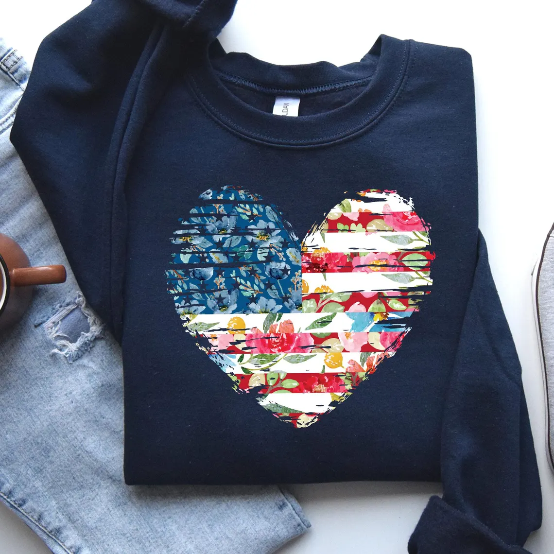 Floral American Flag Sweatshirt
