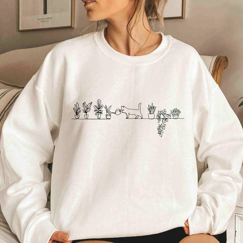 Cat Watering Plants Sweatshirt