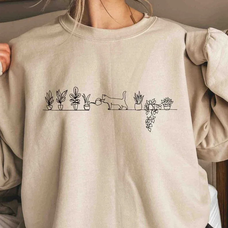 Cat Watering Plants Sweatshirt
