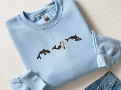 Embroidered Trio of Orcas Sweatshirt