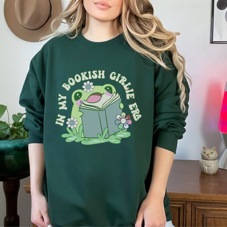 In My Bookish Girlie Era Trendy Crewneck Frog Sweatshir