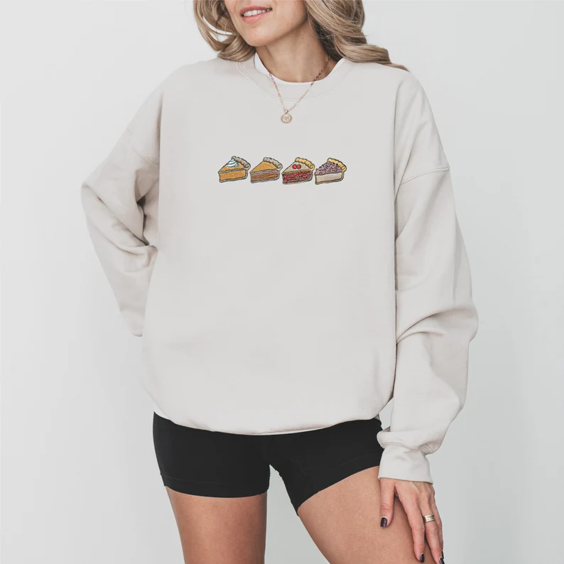 Thanksgiving Pie Embroidered Unisex Premium Sweatshirt