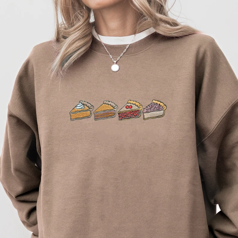 Thanksgiving Pie Embroidered Unisex Premium Sweatshirt
