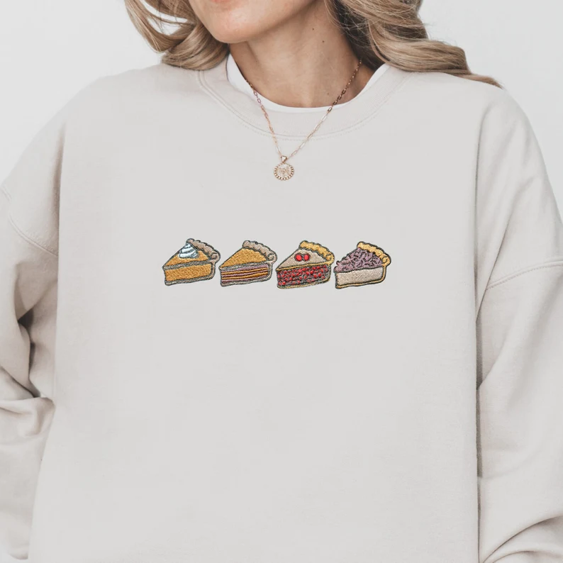 Thanksgiving Pie Embroidered Unisex Premium Sweatshirt