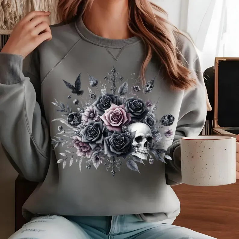 Gothic Roses and Skull Comfort Colors