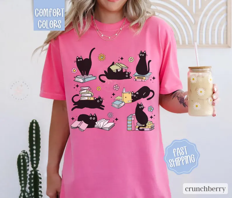 Cats Reading Comfort Colors Shirt