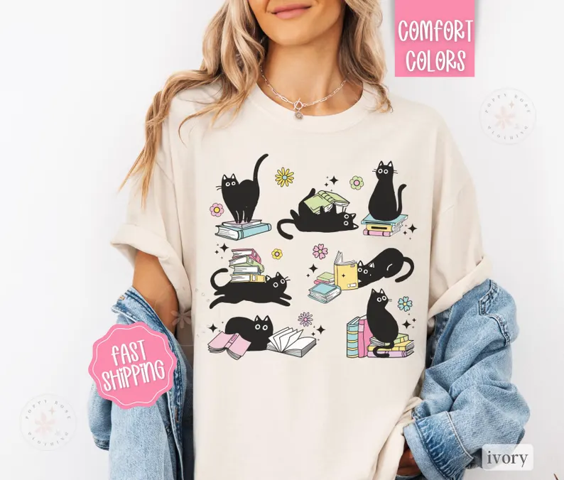 Cats Reading Comfort Colors Shirt