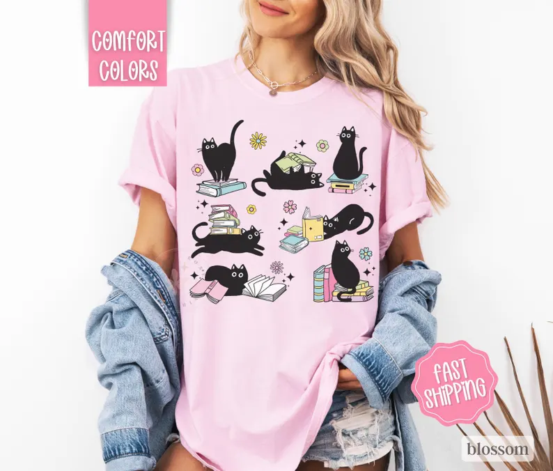Cats Reading Comfort Colors Shirt