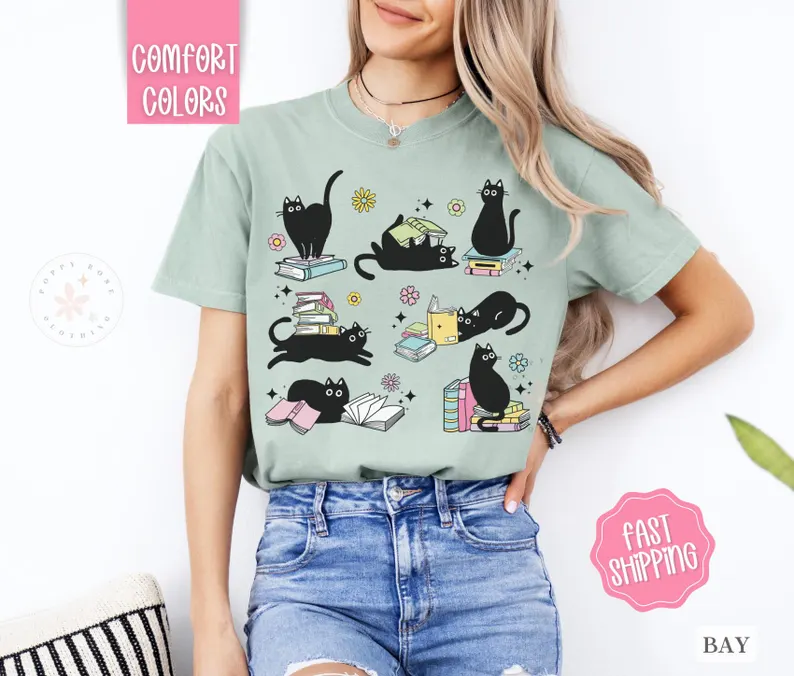 Cats Reading Comfort Colors Shirt