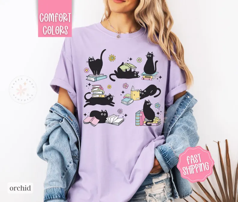 Cats Reading Comfort Colors Shirt