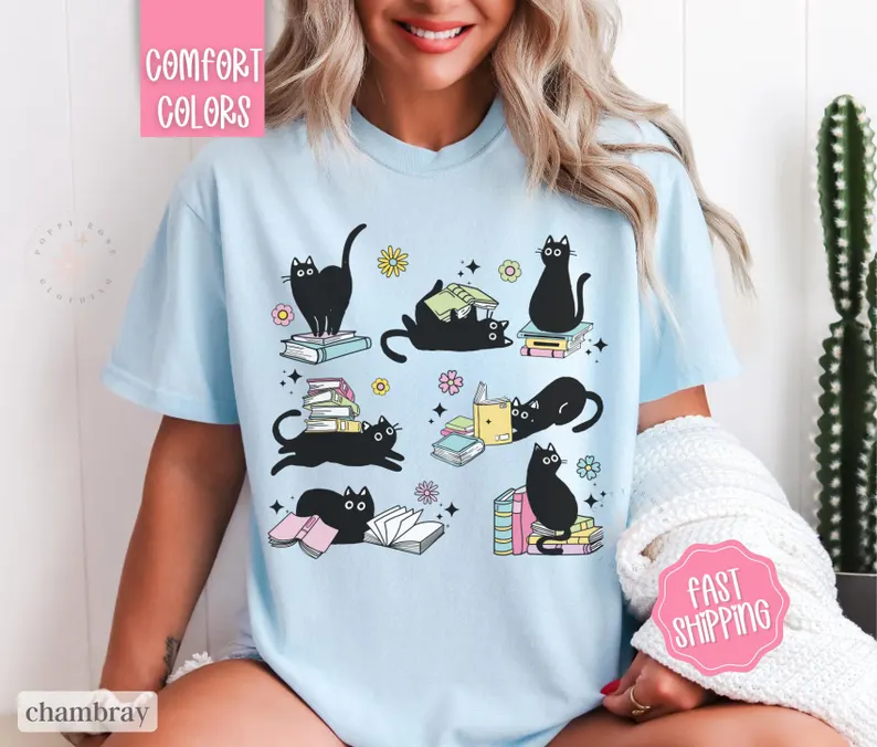 Cats Reading Comfort Colors Shirt