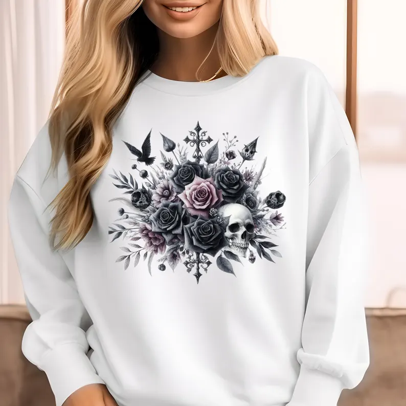 Gothic Roses and Skull Comfort Colors
