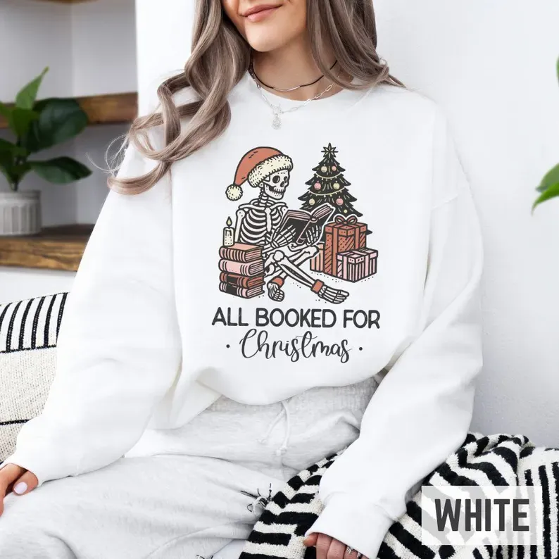 All Booked for Christmas Skeleton Sweatshirt