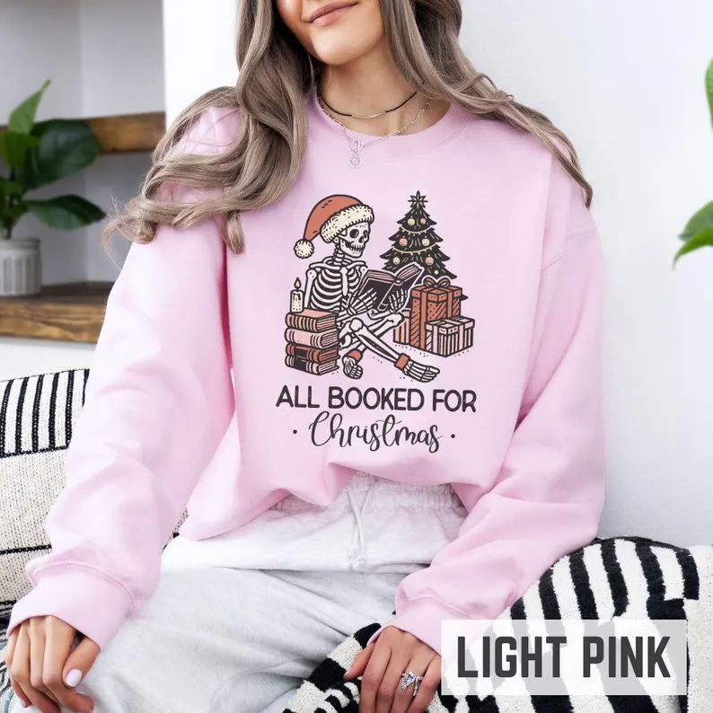 All Booked for Christmas Skeleton Sweatshirt