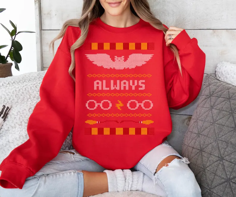 Magical Wizard Themed Always Christmas Sweater for Cozy Winter Night