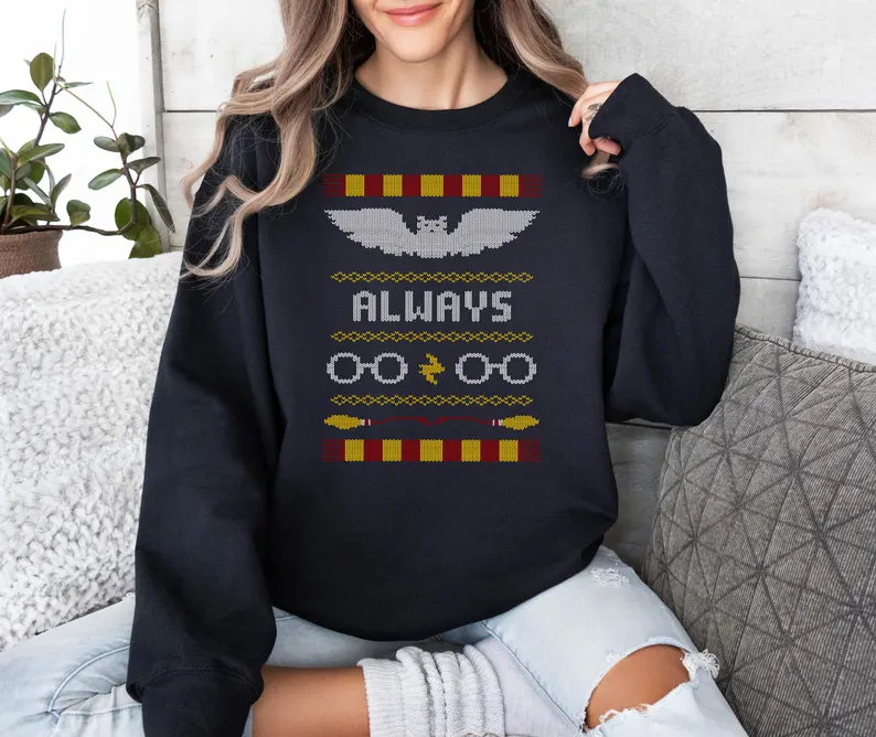 Magical Wizard Themed Always Christmas Sweater for Cozy Winter Night