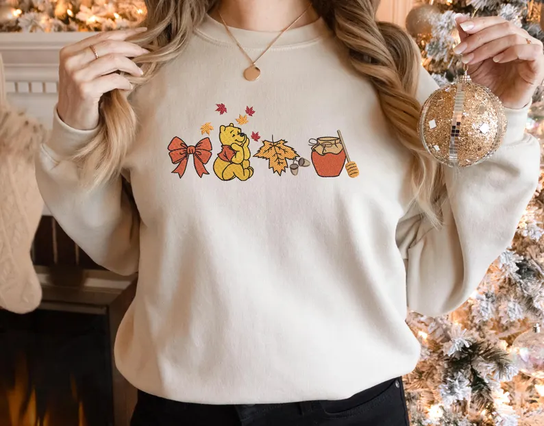 Embroidered Fall Leaves Pooh Sweatshirt