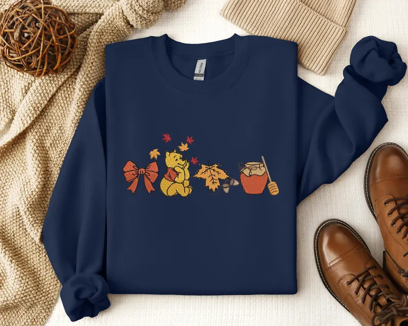 Embroidered Fall Leaves Pooh Sweatshirt