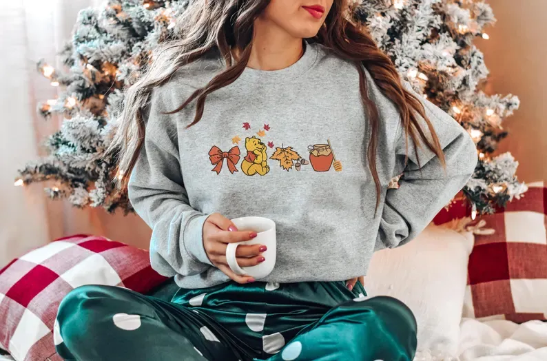 Embroidered Fall Leaves Pooh Sweatshirt