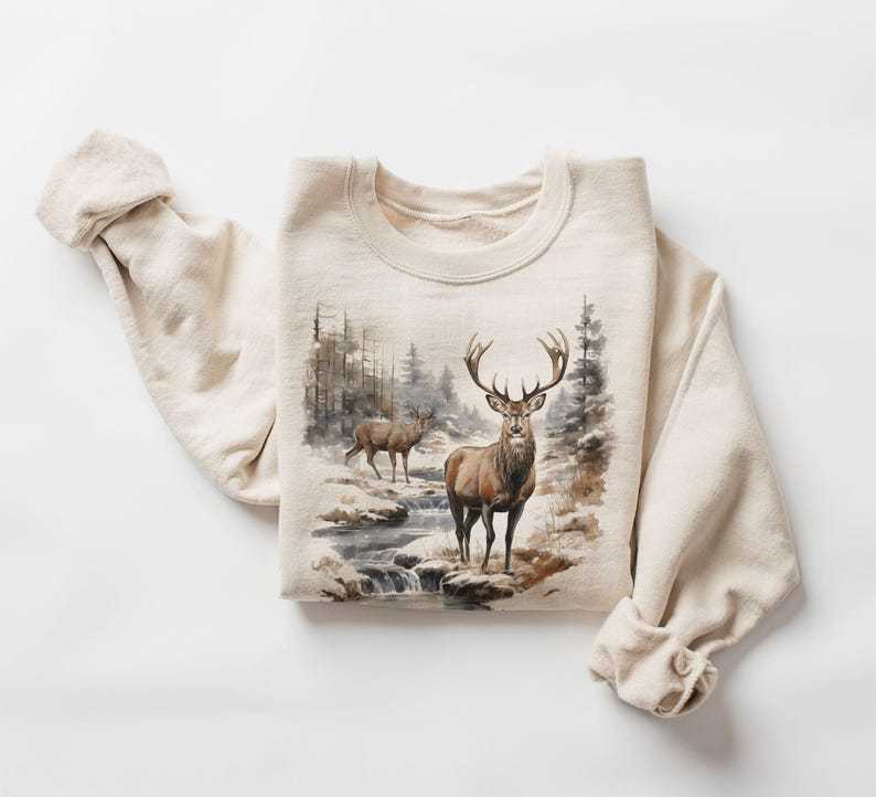 Retro Deer Wilderness Scene Sweatshirt