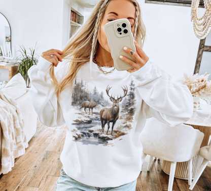Retro Deer Wilderness Scene Sweatshirt