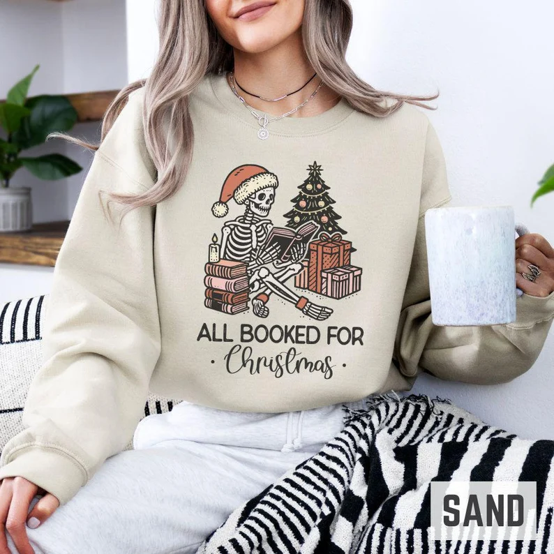 All Booked for Christmas Skeleton Sweatshirt