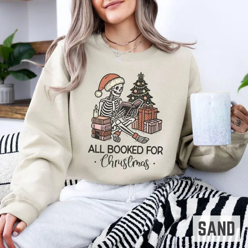 All Booked for Christmas Skeleton Sweatshirt