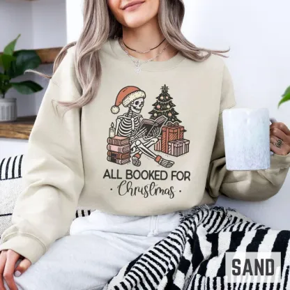 All Booked for Christmas Skeleton Sweatshirt