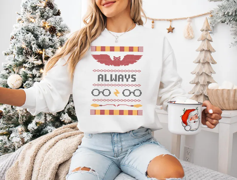 Magical Wizard Themed Always Christmas Sweater for Cozy Winter Night