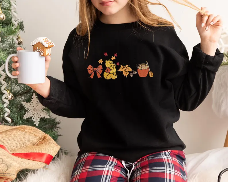 Embroidered Fall Leaves Pooh Sweatshirt