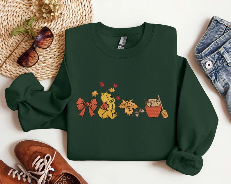 Embroidered Fall Leaves Pooh Sweatshirt
