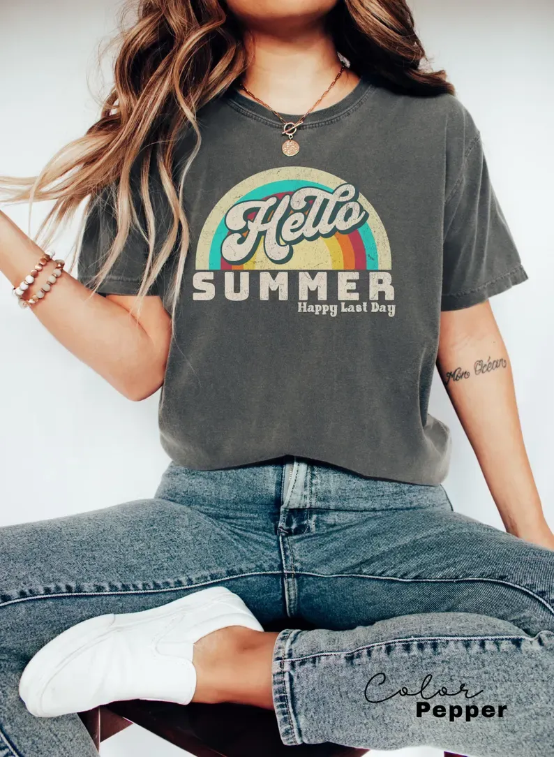 Hello Summer Retro Teacher Summer Tshirt