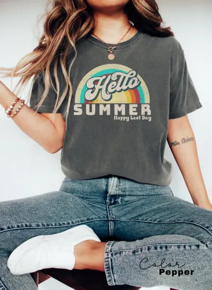 Hello Summer Retro Teacher Summer Tshirt