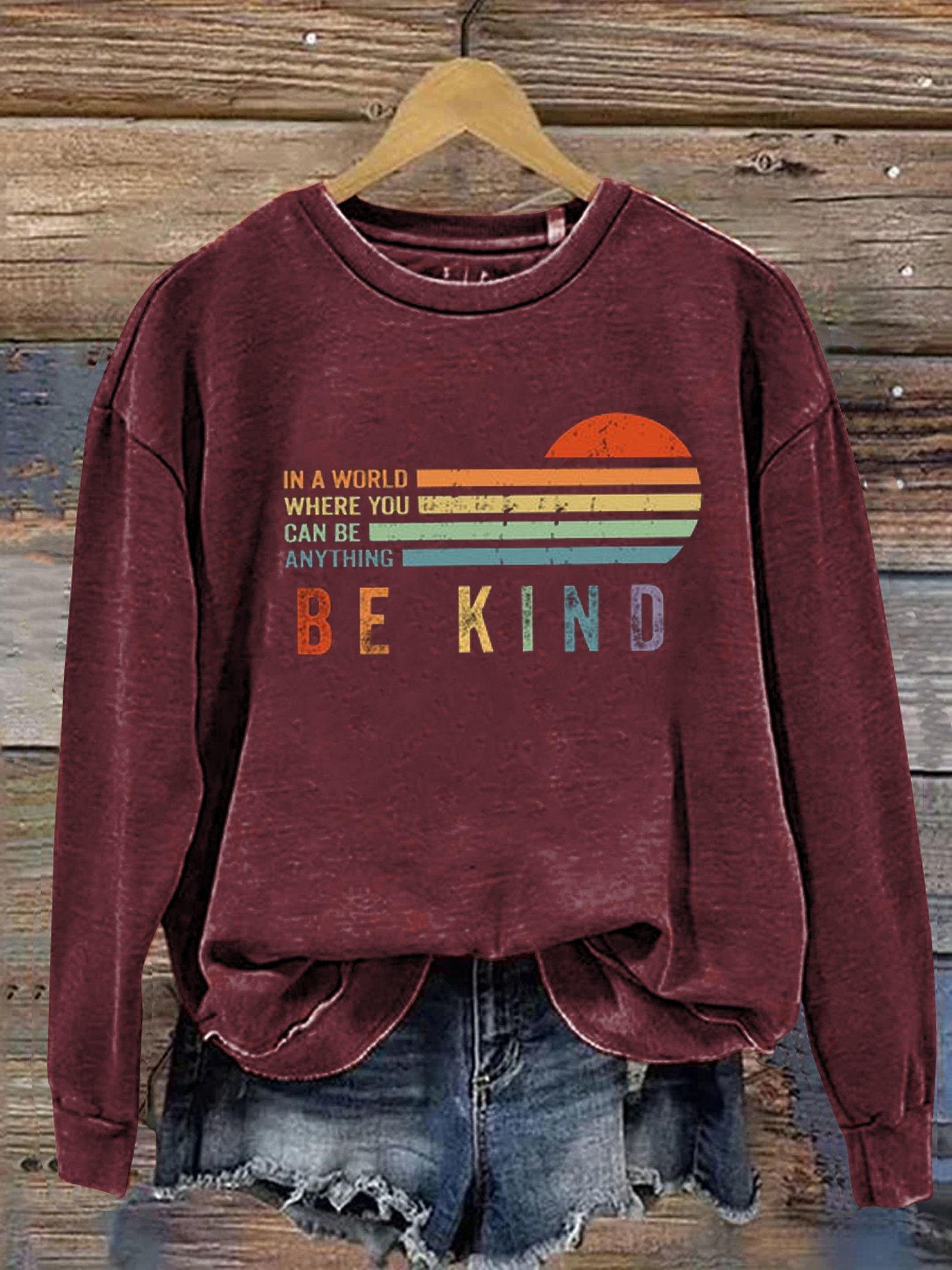 Unisex Women's Men's In A World Where You Can Be Anything Be Kind Suicide Prevention Mental Print Casual Sweatshirt-lovefitte