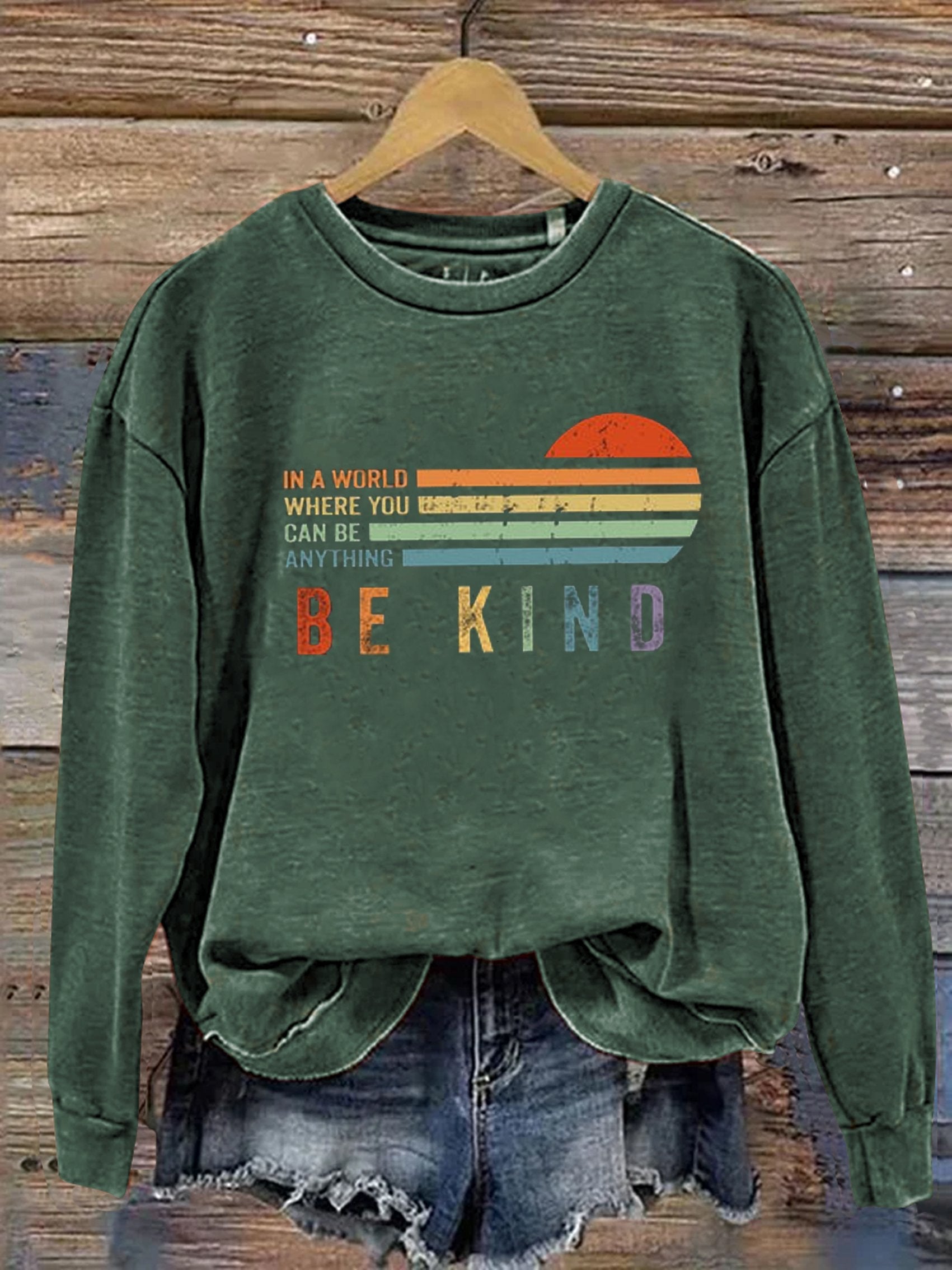 Unisex Women's Men's In A World Where You Can Be Anything Be Kind Suicide Prevention Mental Print Casual Sweatshirt-lovefitte