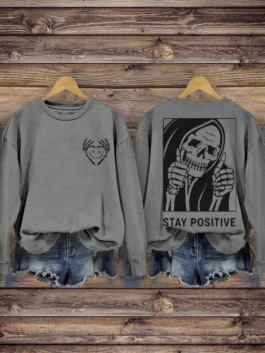 Stay Positive with Skeleton Mental Health Casual Print Hoodie-lovefitte