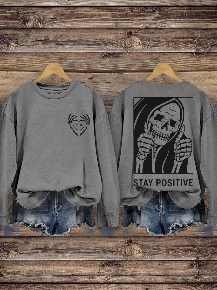 Stay Positive with Skeleton Mental Health Casual Print Hoodie-lovefitte