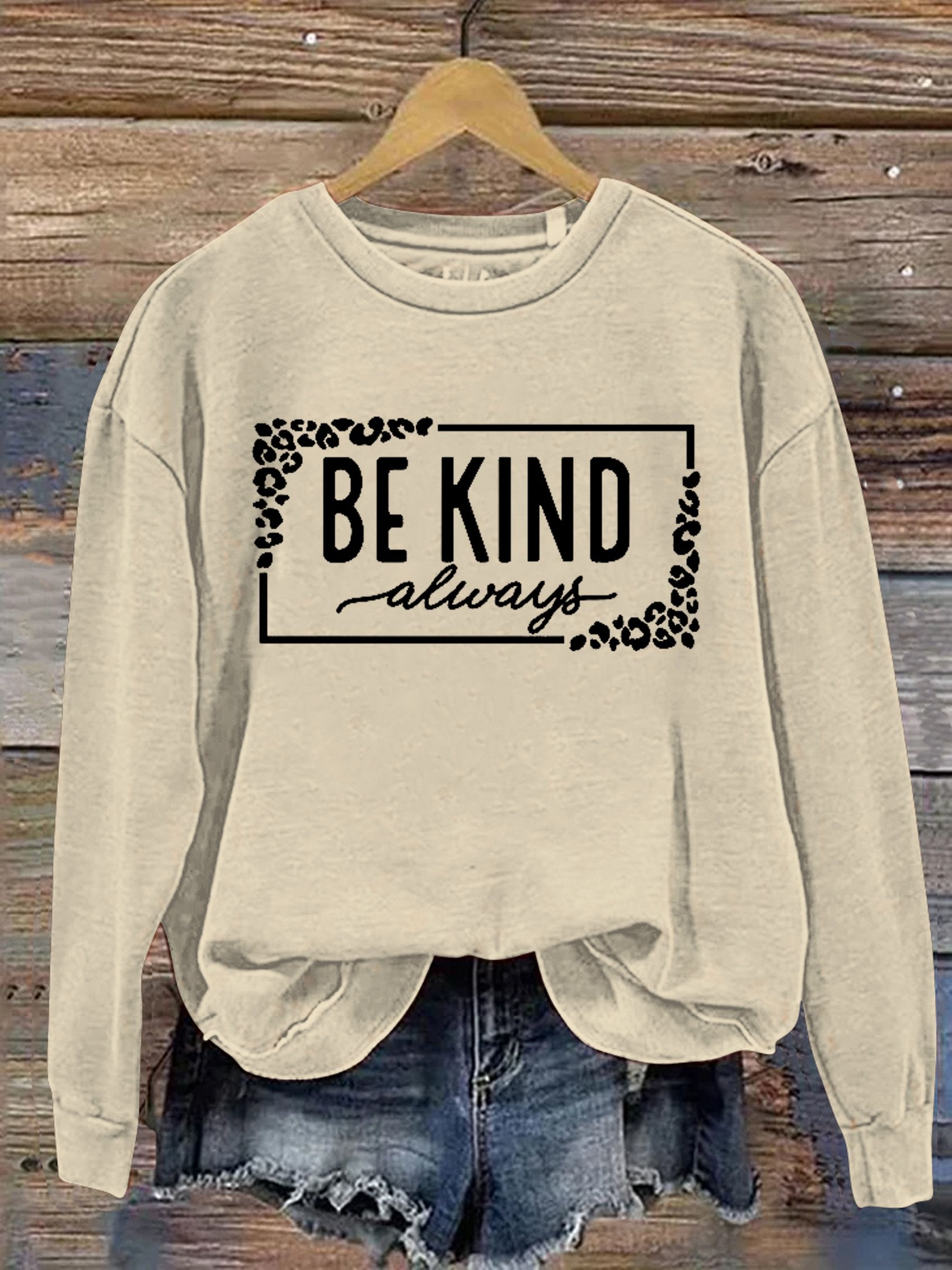 Unisex Women's Men's Leopard Print Be Kind Suicide Prevention Mental Print Casual Sweatshirt-lovefitte