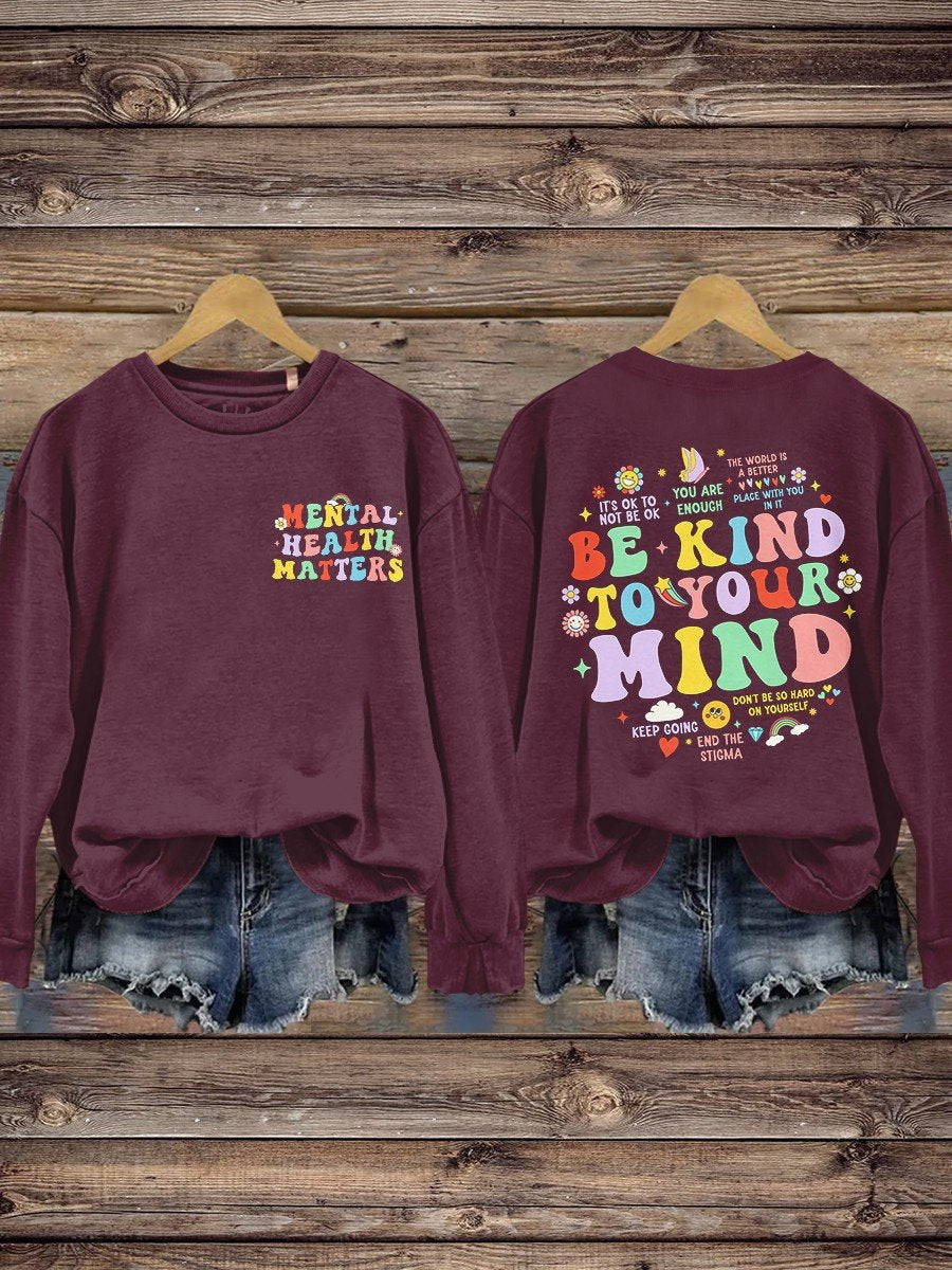 Women's Be Kind Print Casual Long Sleeve Sweatshirt-lovefitte