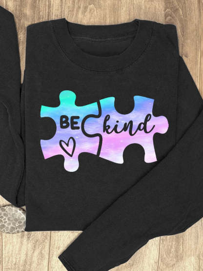 Puzzle Blue Purple Gradient Be Kind Suicide Prevention Mental Print Casual Sweatshirt-lovefitte