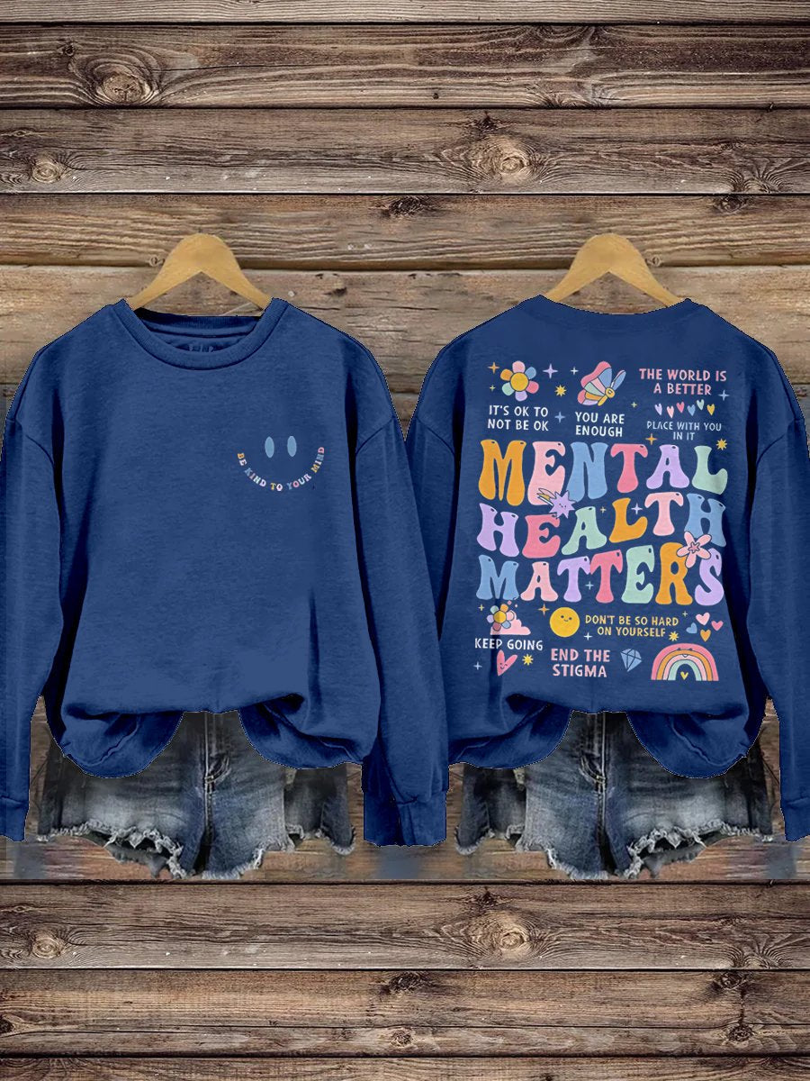 Be Kind To Your Mind Mental Health Matters Mental Health Awareness Pattern Print Casual Sweatshirt-lovefitte