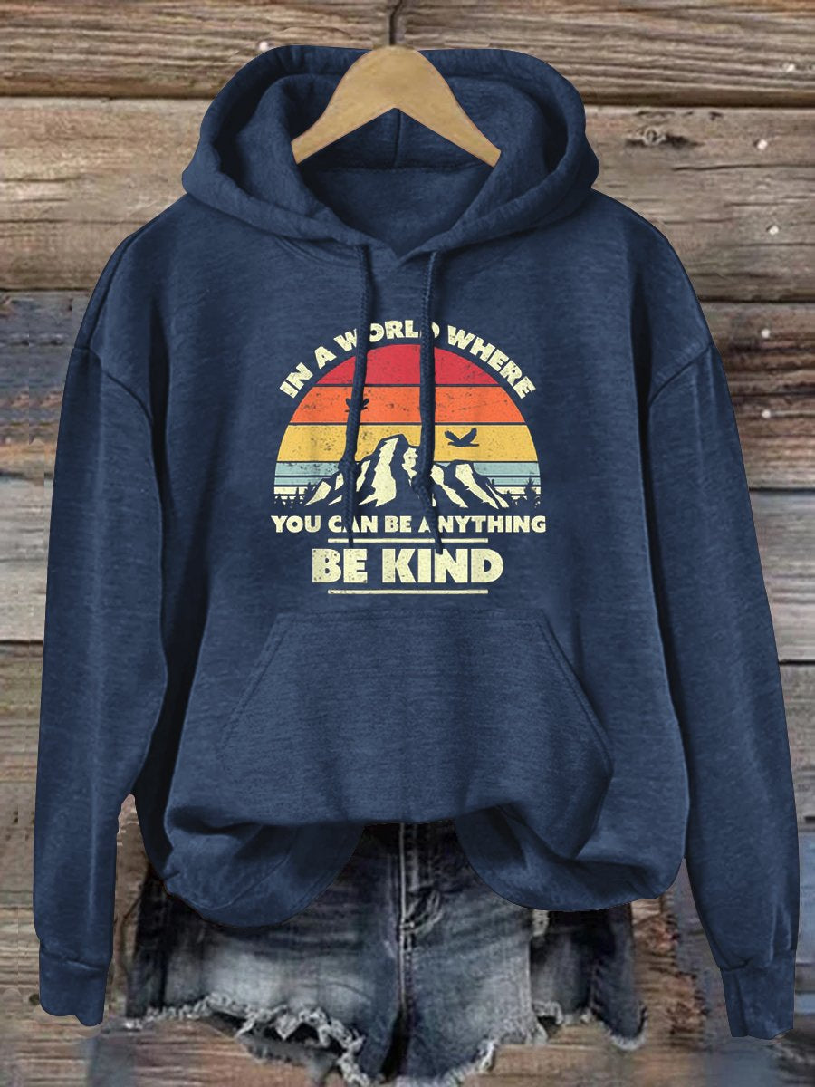 Unisex Women's Men's In A World Where You Can Be Anything Be Kind Suicide Prevention Awareness Print Casual Hoodie-lovefitte