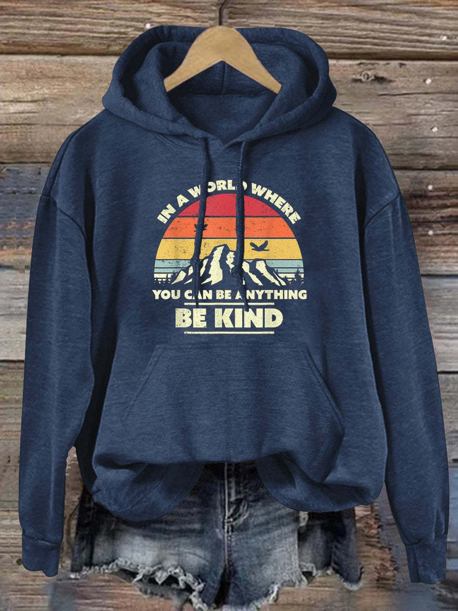 Unisex Women's Men's In A World Where You Can Be Anything Be Kind Suicide Prevention Awareness Print Casual Hoodie-lovefitte