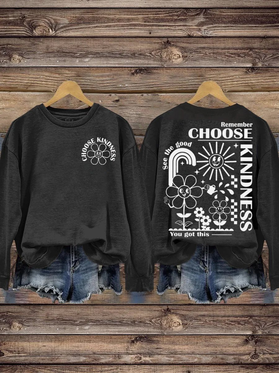 Mental Health Choose Kind Circle Inspirational Collar Casual Printed Sweatshirt-lovefitte