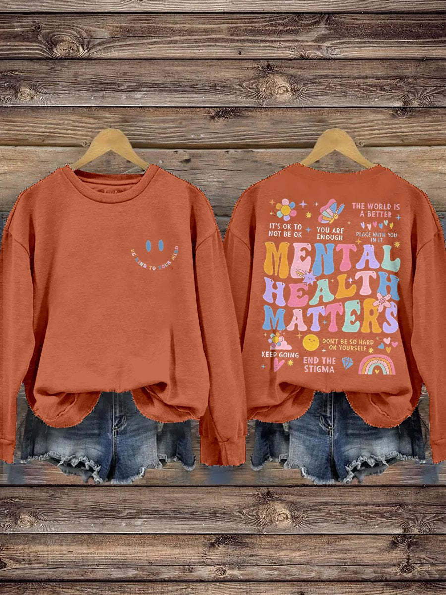 Be Kind To Your Mind Mental Health Matters Mental Health Awareness Pattern Print Casual Sweatshirt-lovefitte