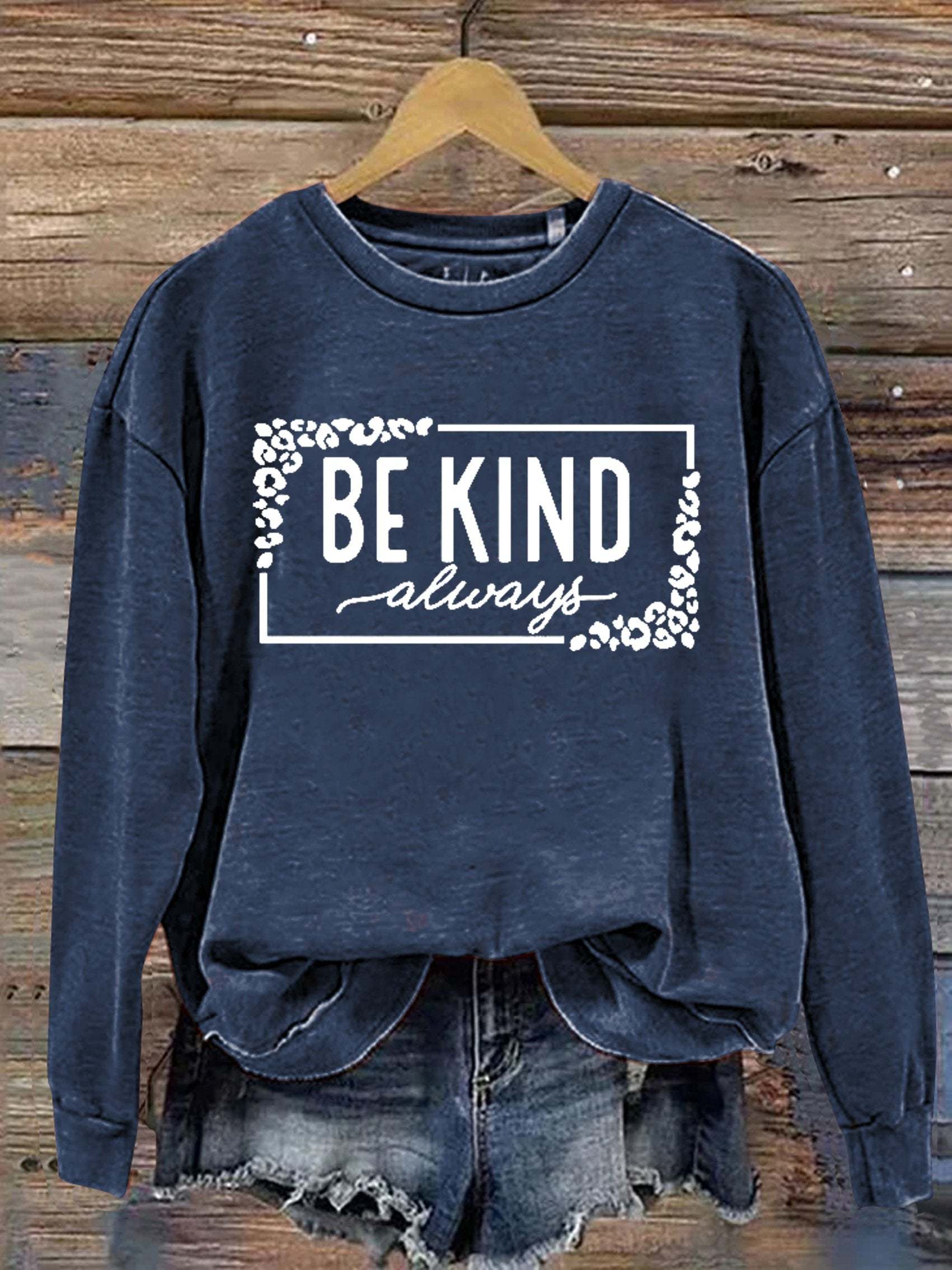 Unisex Women's Men's Leopard Print Be Kind Suicide Prevention Mental Print Casual Sweatshirt-lovefitte