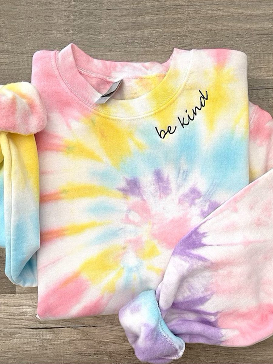Women's Tie Dye Multicolor Be Kind Print Casual  Sweatshirt-lovefitte