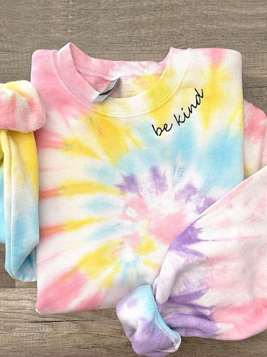 Women's Tie Dye Multicolor Be Kind Print Casual  Sweatshirt-lovefitte