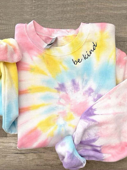 Women's Tie Dye Multicolor Be Kind Print Casual  Sweatshirt-lovefitte